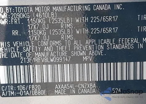 2020 Toyota Rav4 Le from USA, damaged, VIN 2T3F1RFV8LW099147
